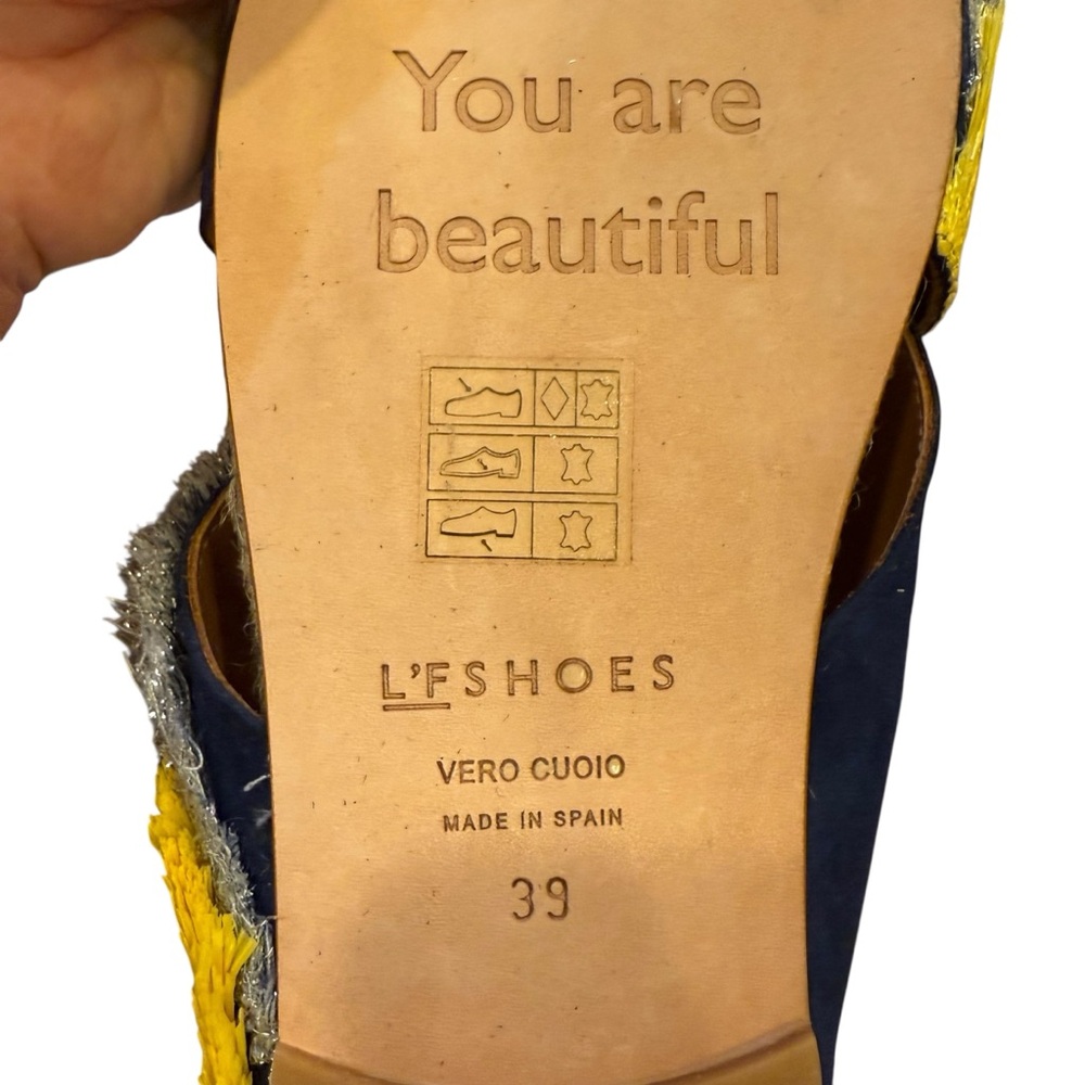 L’F Shoes Made in Spain Slide Sandals in Navy Yellow and Silver Sz 39 - Picture 8 of 11